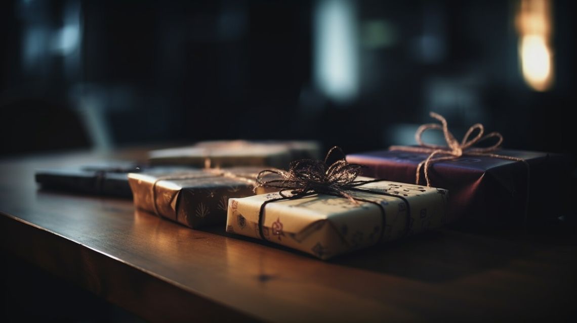 Inslagna paket i mysig belysning