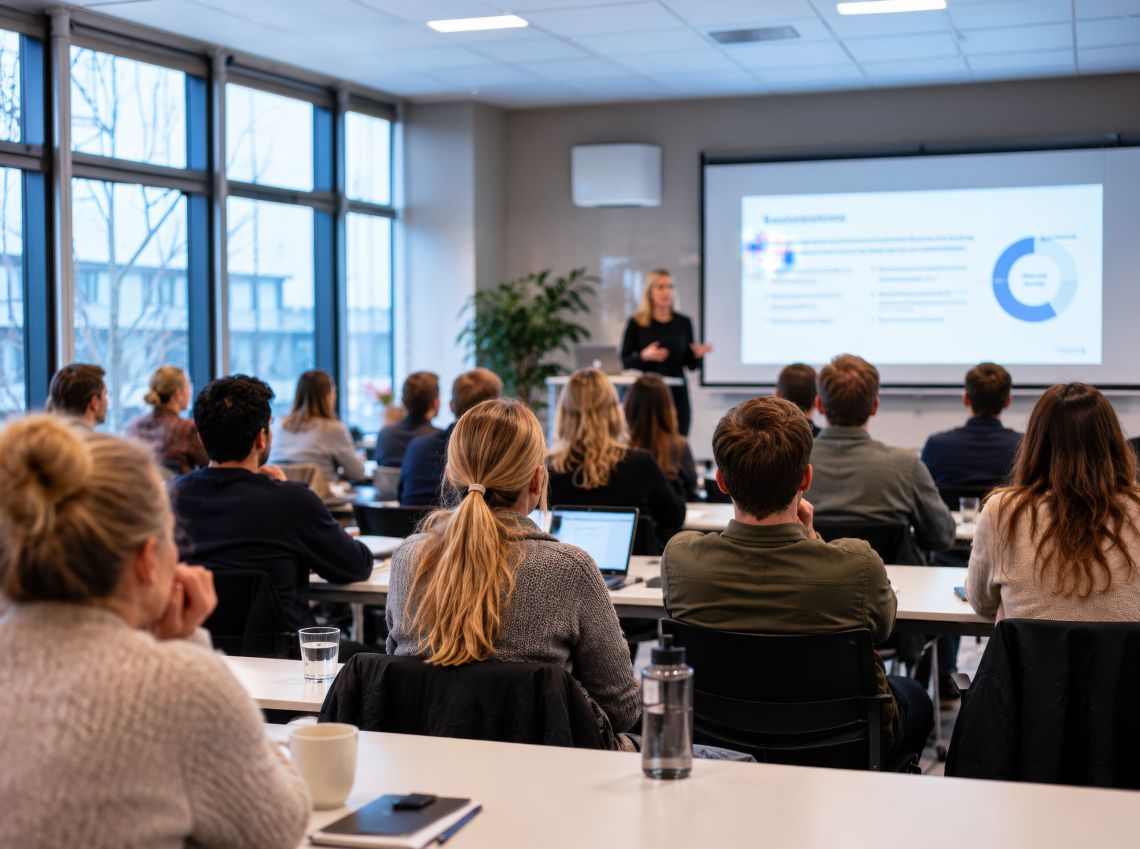 kursdeltagare tittar på lärare i klassrum