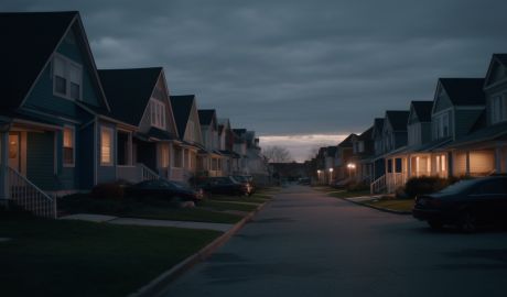 Ett villaområde på kvällen