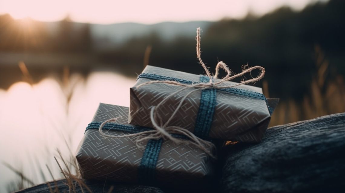 Inslagna presenter ligger vid en svensk sjö på kvällen