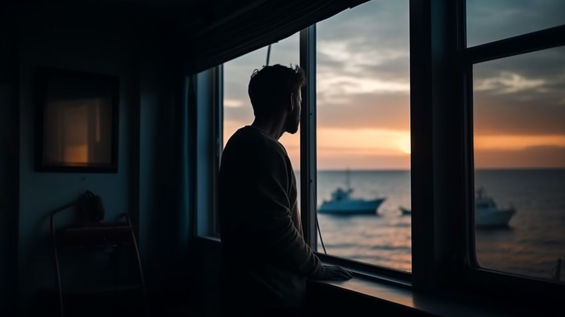 En kille som jobbar med support och hav syns i ett stort fönster