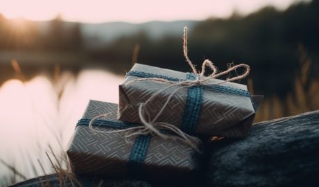 Inslagna presenter ligger vid en svensk sjö på kvällen