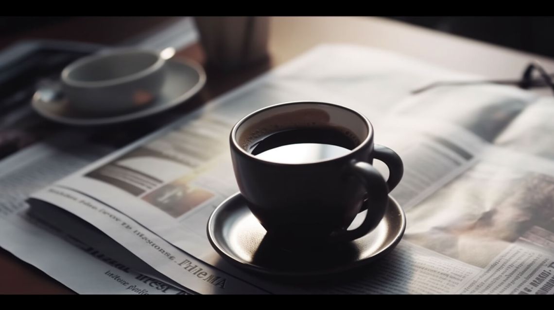 Kaffekopp pu00e5 en tidning