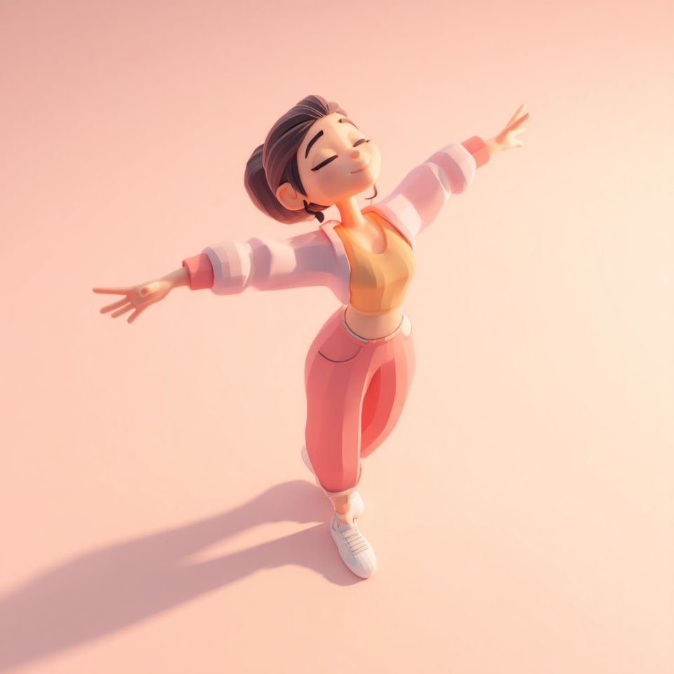 kvinna står med usträckta armar