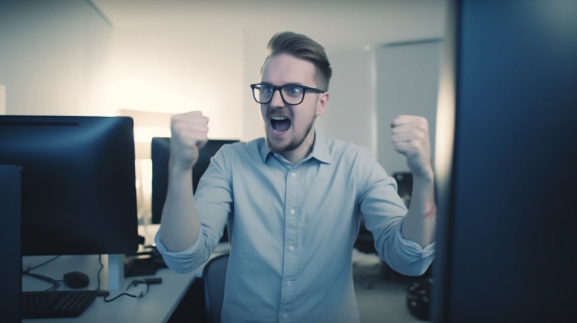 En kille som jobbar med support och datorer i bakgrunden