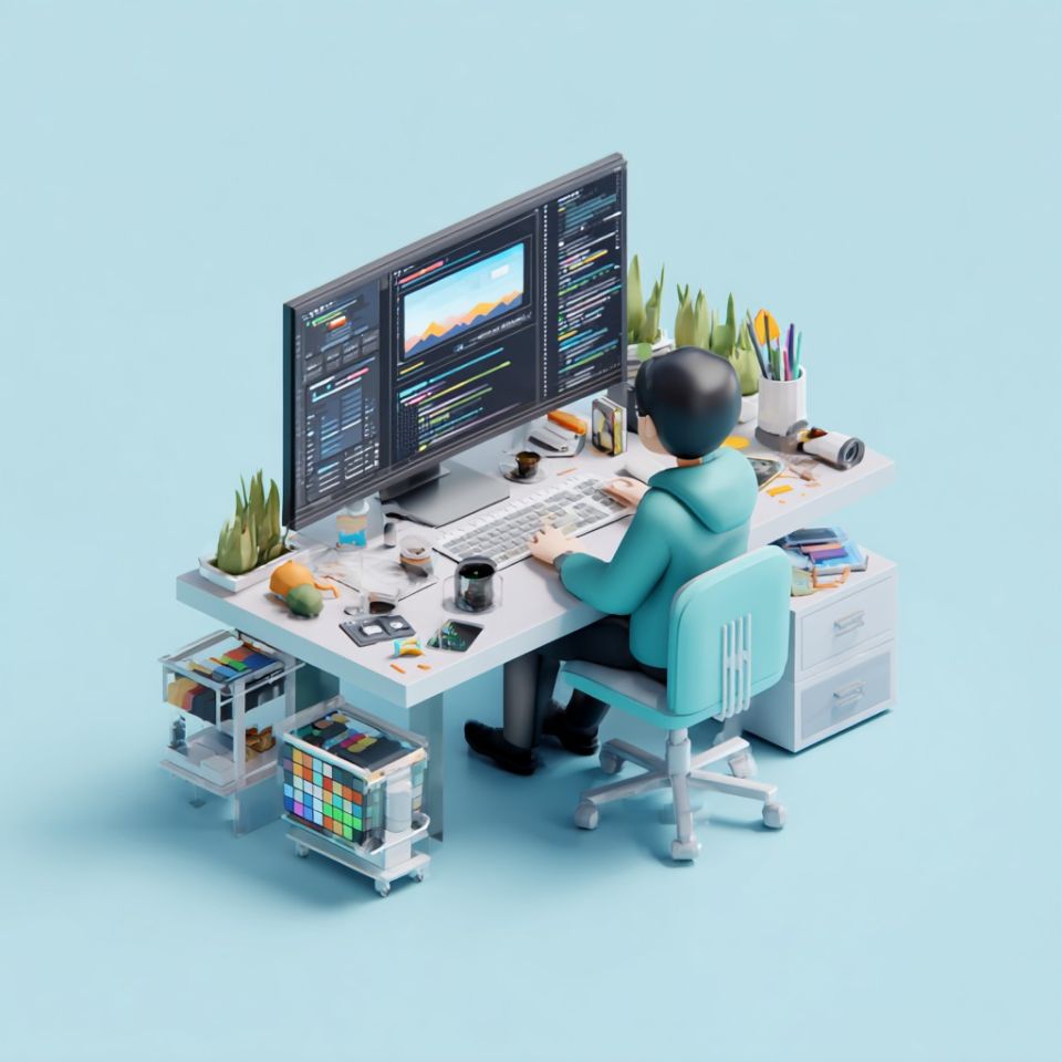 En Joomla-utvecklare jobbar vid sina datorskärmar