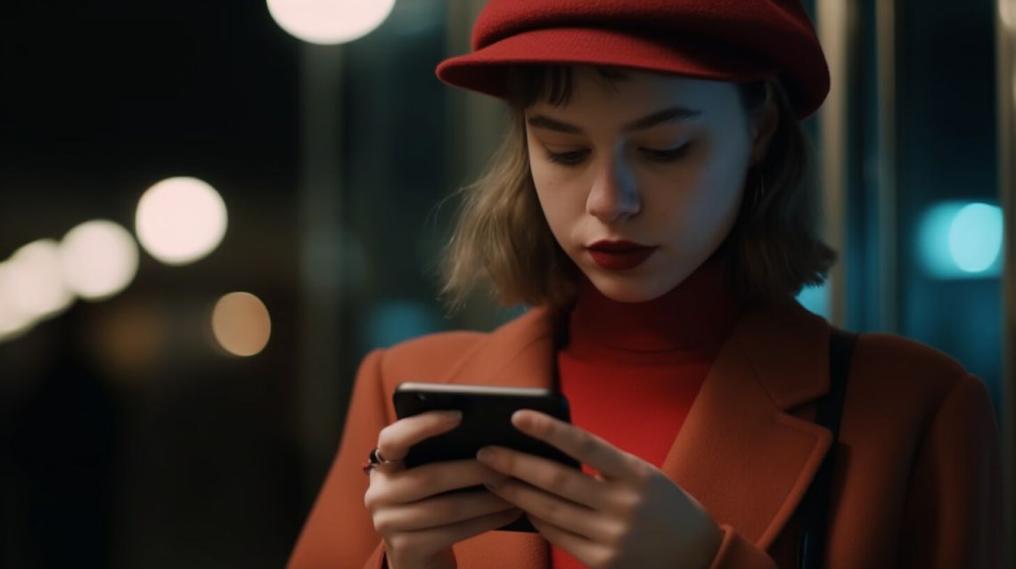 En dam använder en mobiltelefon