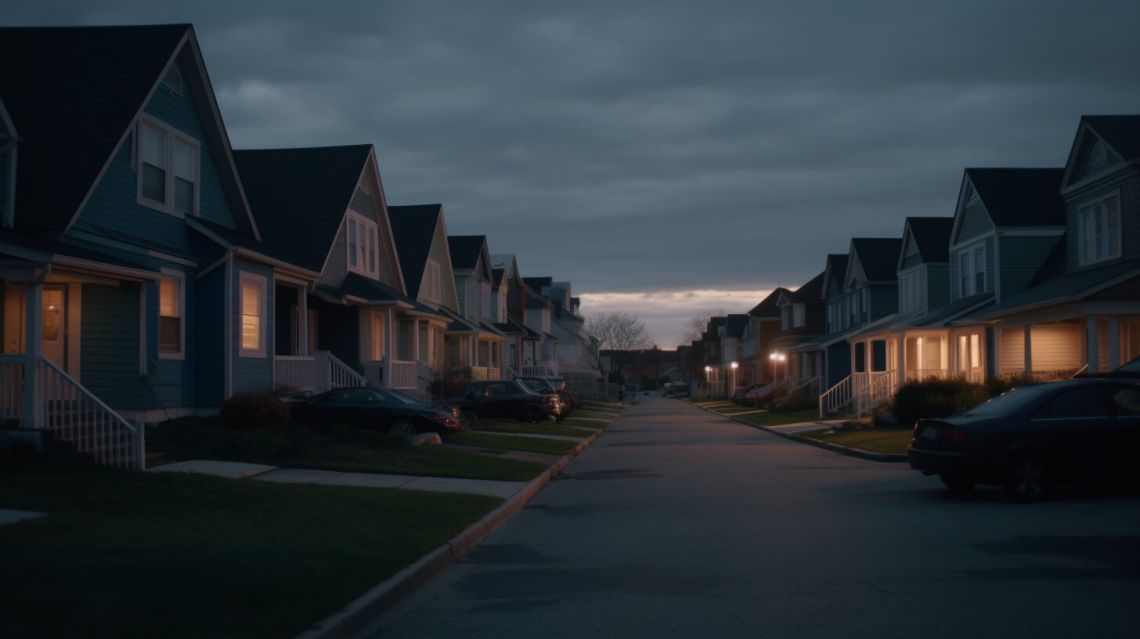 Ett villaområde på kvällen