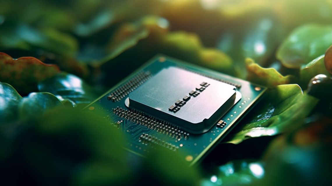 En processor med gröna löv runtomkring sig