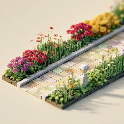 en snygg gång med rabatter