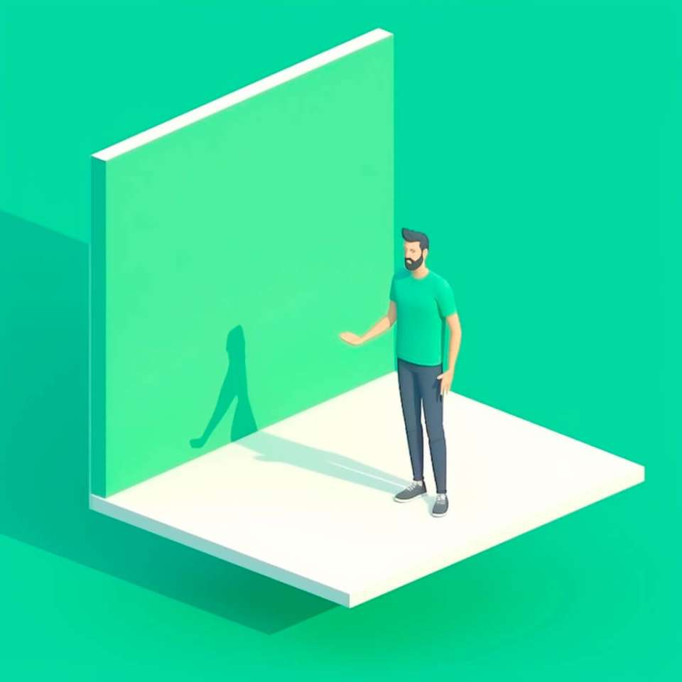 en person presenterar framför en green screen